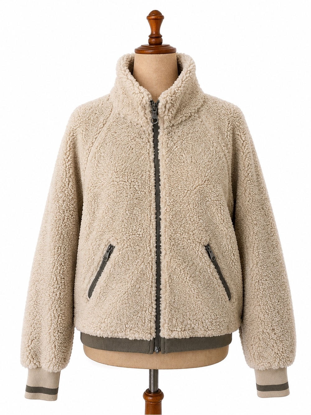 JoyLab XS Cream Sherpa Fleece Full Zip Jacket Teddy High Collar Athleisure